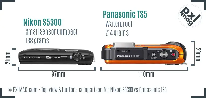 Nikon S5300 vs Panasonic TS5 top view buttons comparison