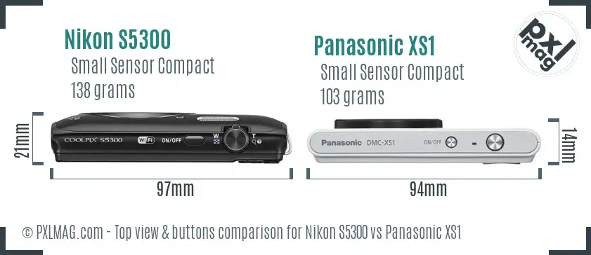 Nikon S5300 vs Panasonic XS1 top view buttons comparison Nikon S5300 vs Panasonic XS1 top view buttons comparison