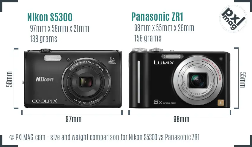 Nikon S5300 vs Panasonic ZR1 size comparison Nikon S5300 vs Panasonic ZR1 size comparison