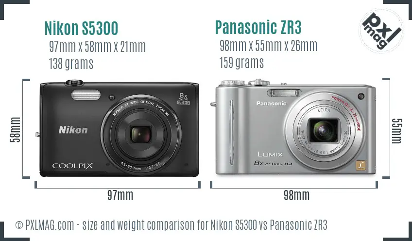 Nikon S5300 vs Panasonic ZR3 size comparison