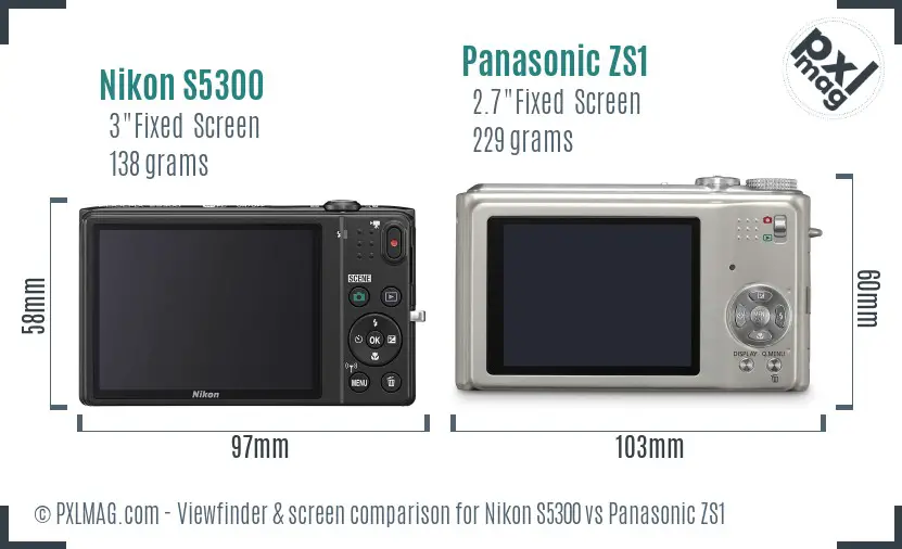 Nikon S5300 vs Panasonic ZS1 Screen and Viewfinder comparison
