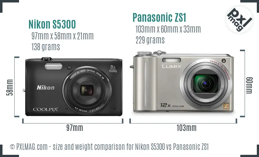 Nikon S5300 vs Panasonic ZS1 size comparison