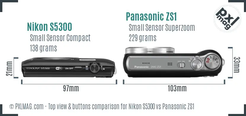 Nikon S5300 vs Panasonic ZS1 top view buttons comparison
