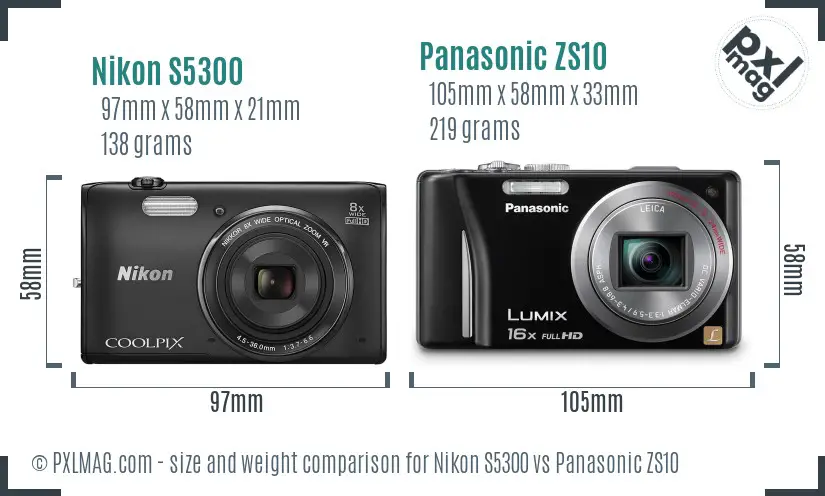 Nikon S5300 vs Panasonic ZS10 size comparison