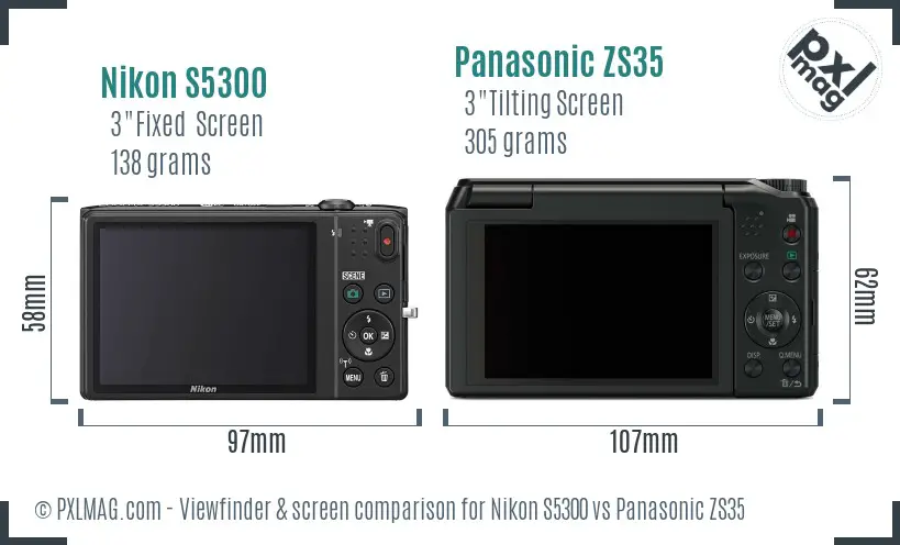 Nikon S5300 vs Panasonic ZS35 Screen and Viewfinder comparison