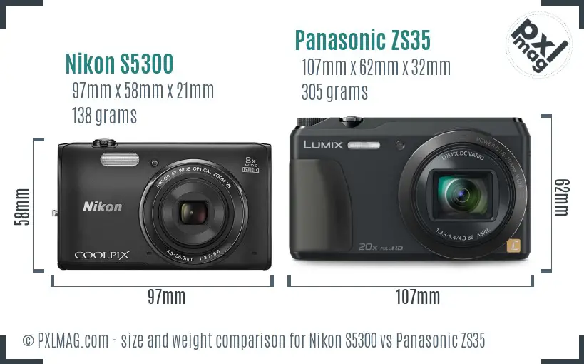 Nikon S5300 vs Panasonic ZS35 size comparison