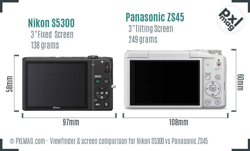 Nikon S5300 vs Panasonic ZS45 Screen and Viewfinder comparison