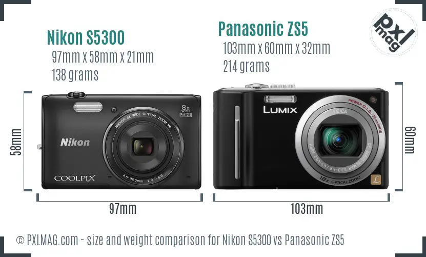 Nikon S5300 vs Panasonic ZS5 size comparison