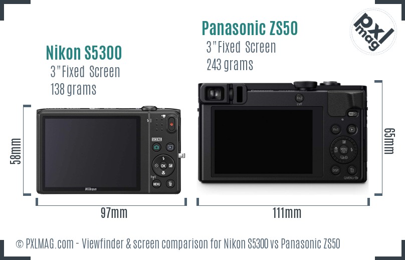 Nikon S5300 vs Panasonic ZS50 Screen and Viewfinder comparison