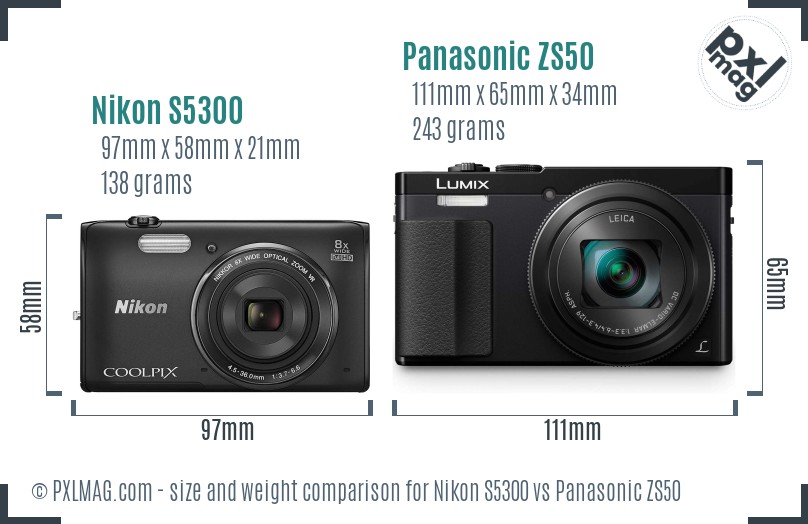 Nikon S5300 vs Panasonic ZS50 size comparison