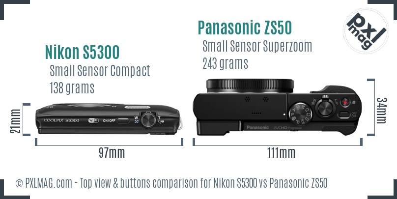 Nikon S5300 vs Panasonic ZS50 top view buttons comparison