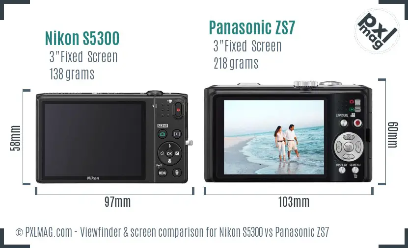 Nikon S5300 vs Panasonic ZS7 Screen and Viewfinder comparison
