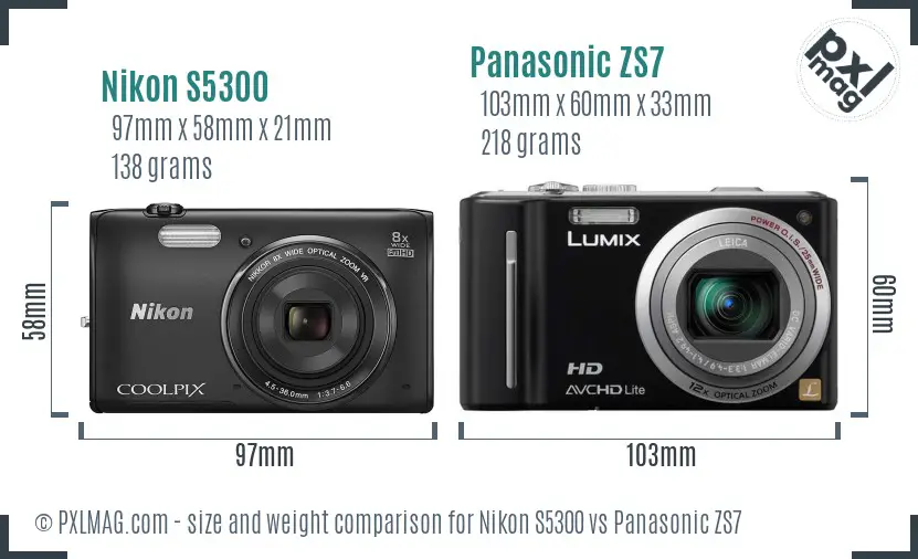 Nikon S5300 vs Panasonic ZS7 size comparison