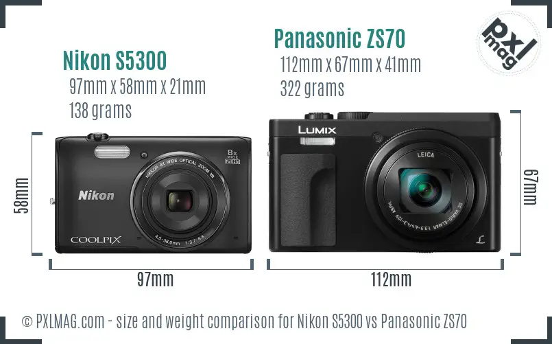 Nikon S5300 vs Panasonic ZS70 size comparison Nikon S5300 vs Panasonic ZS70 size comparison