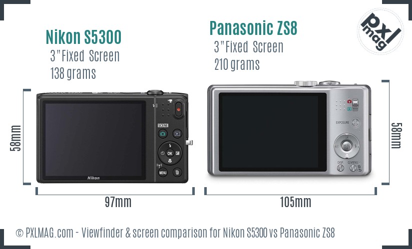 Nikon S5300 vs Panasonic ZS8 Screen and Viewfinder comparison
