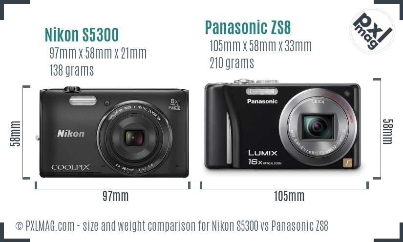 Nikon S5300 vs Panasonic ZS8 size comparison