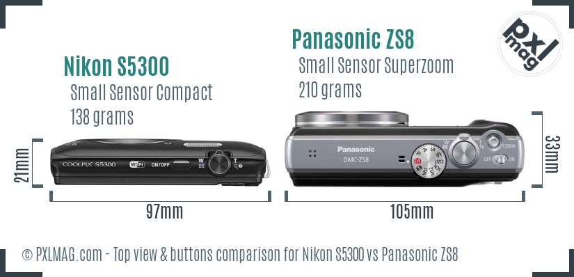 Nikon S5300 vs Panasonic ZS8 top view buttons comparison