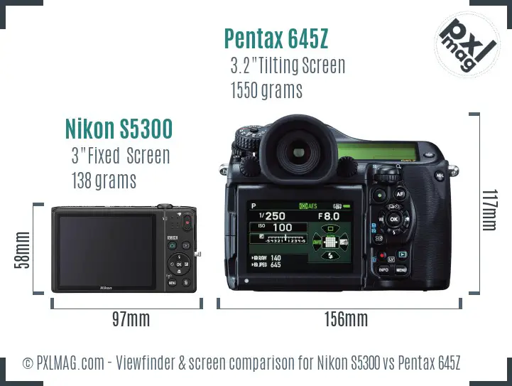 Nikon S5300 vs Pentax 645Z Screen and Viewfinder comparison