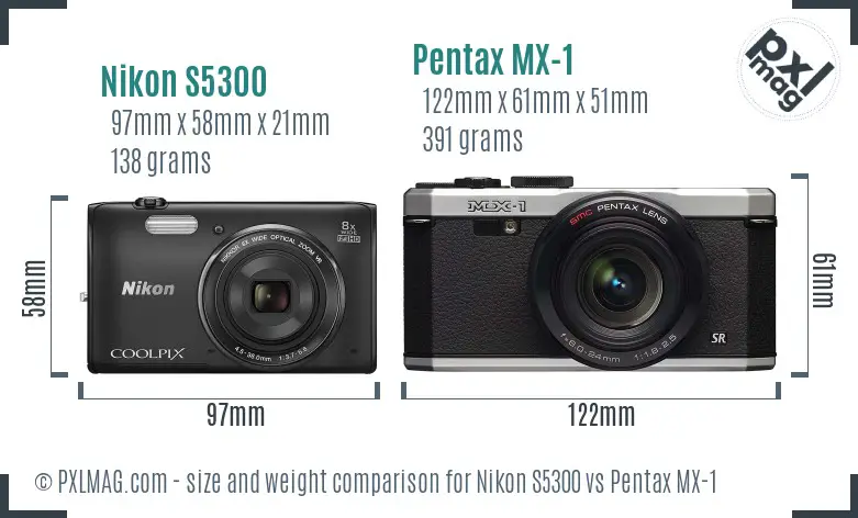Nikon S5300 vs Pentax MX-1 size comparison