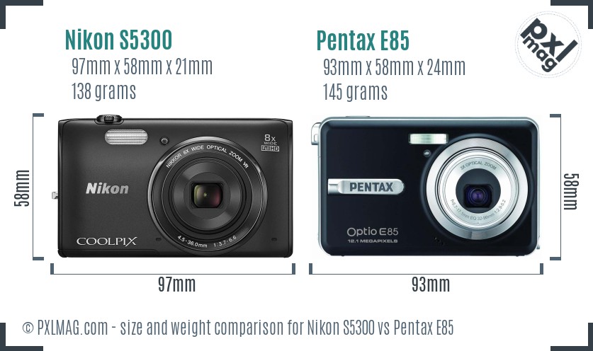 Nikon S5300 vs Pentax E85 size comparison