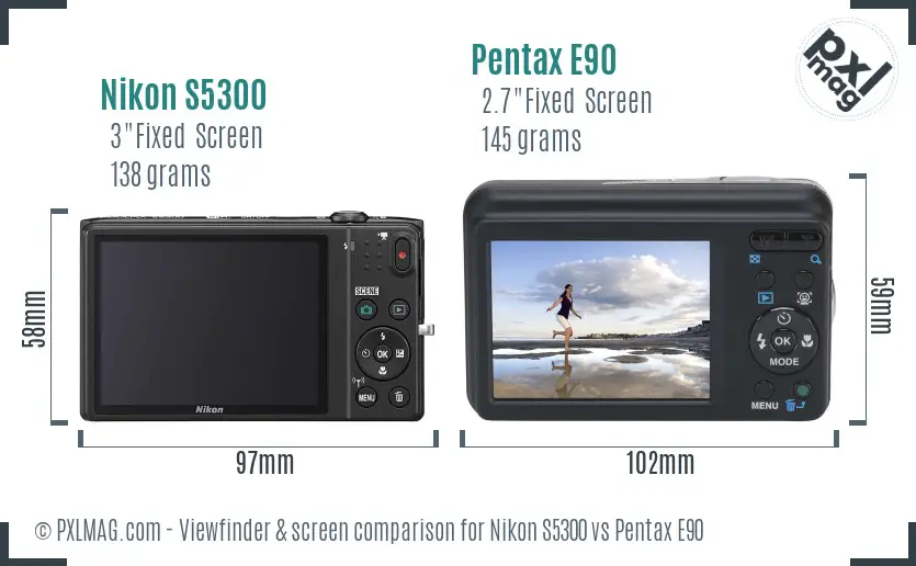 Nikon S5300 vs Pentax E90 Screen and Viewfinder comparison
