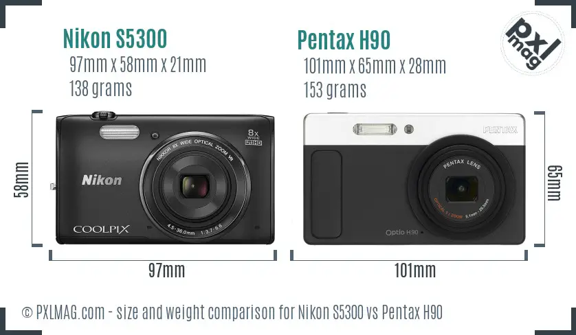 Nikon S5300 vs Pentax H90 size comparison Nikon S5300 vs Pentax H90 size comparison