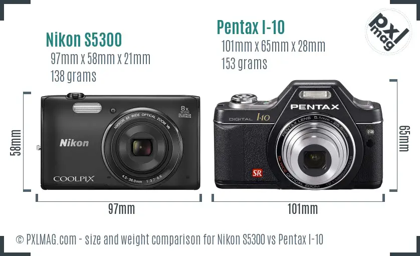 Nikon S5300 vs Pentax I-10 size comparison