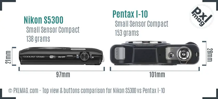 Nikon S5300 vs Pentax I-10 top view buttons comparison