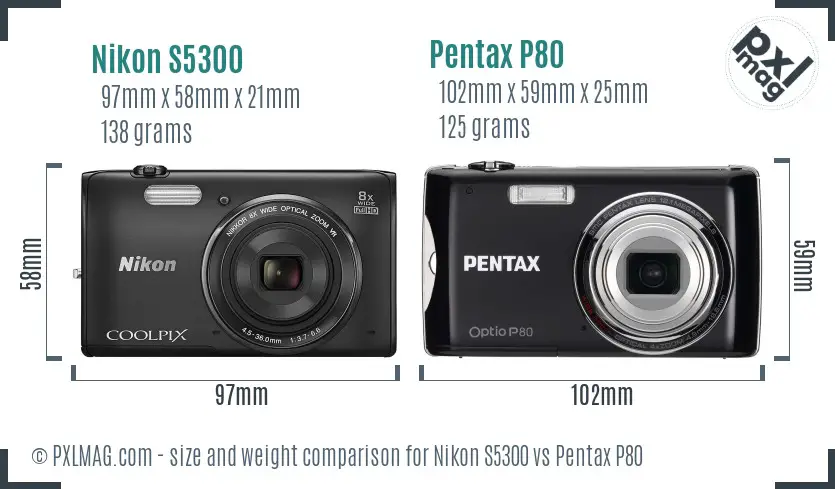 Nikon S5300 vs Pentax P80 size comparison