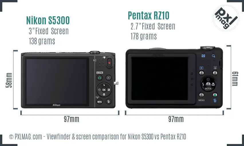 Nikon S5300 vs Pentax RZ10 Screen and Viewfinder comparison Nikon S5300 vs Pentax RZ10 Screen and Viewfinder comparison