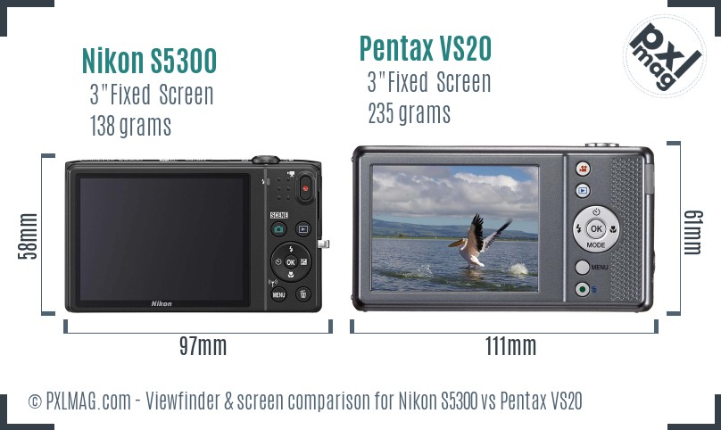 Nikon S5300 vs Pentax VS20 Screen and Viewfinder comparison