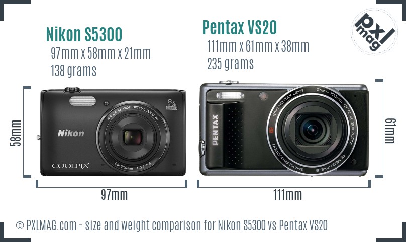 Nikon S5300 vs Pentax VS20 size comparison