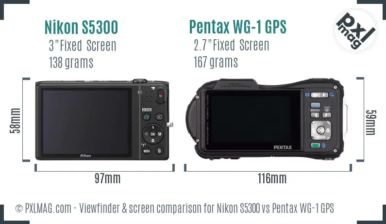 Nikon S5300 vs Pentax WG-1 GPS Screen and Viewfinder comparison
