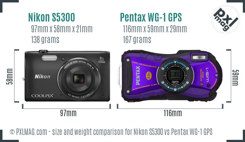 Nikon S5300 vs Pentax WG-1 GPS size comparison