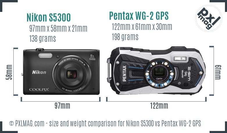 Nikon S5300 vs Pentax WG-2 GPS size comparison