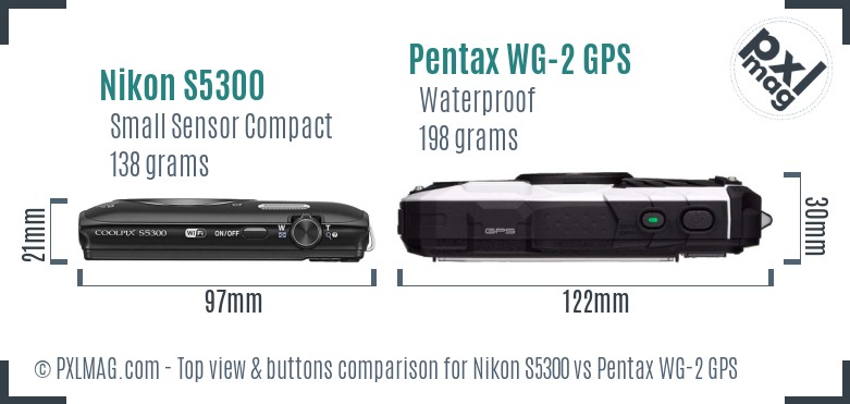 Nikon S5300 vs Pentax WG-2 GPS top view buttons comparison