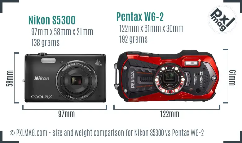 Nikon S5300 vs Pentax WG-2 size comparison