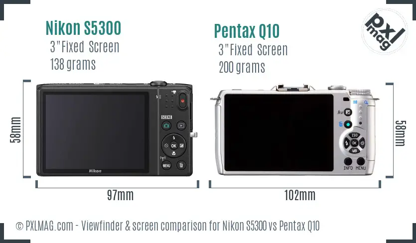 Nikon S5300 vs Pentax Q10 Screen and Viewfinder comparison