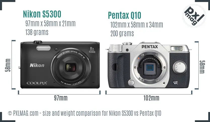 Nikon S5300 vs Pentax Q10 size comparison
