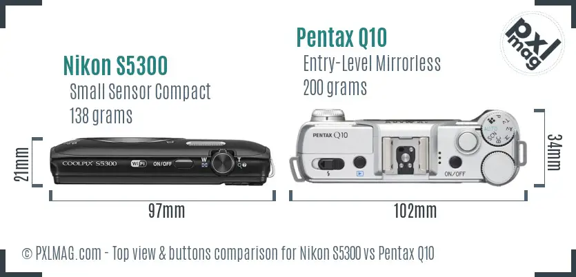 Nikon S5300 vs Pentax Q10 top view buttons comparison