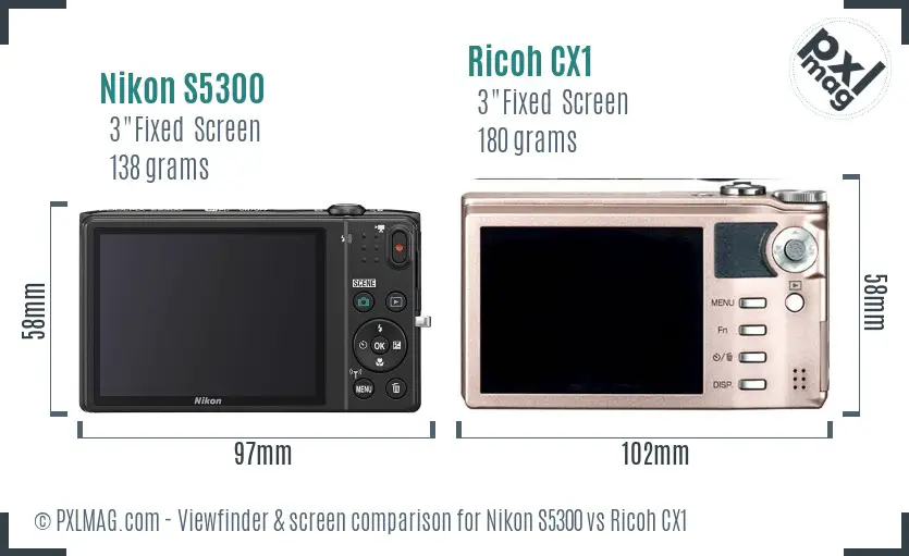 Nikon S5300 vs Ricoh CX1 Screen and Viewfinder comparison