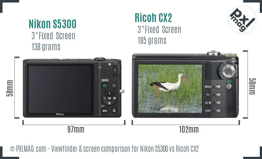 Nikon S5300 vs Ricoh CX2 Screen and Viewfinder comparison Nikon S5300 vs Ricoh CX2 Screen and Viewfinder comparison