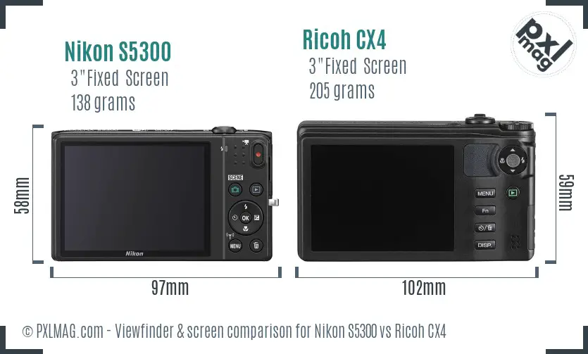 Nikon S5300 vs Ricoh CX4 Screen and Viewfinder comparison