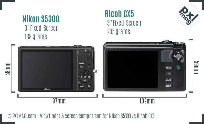 Nikon S5300 vs Ricoh CX5 Screen and Viewfinder comparison