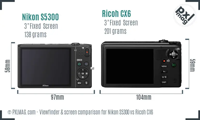 Nikon S5300 vs Ricoh CX6 Screen and Viewfinder comparison