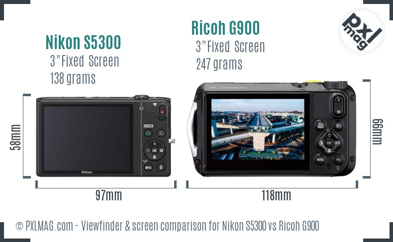 Nikon S5300 vs Ricoh G900 Screen and Viewfinder comparison