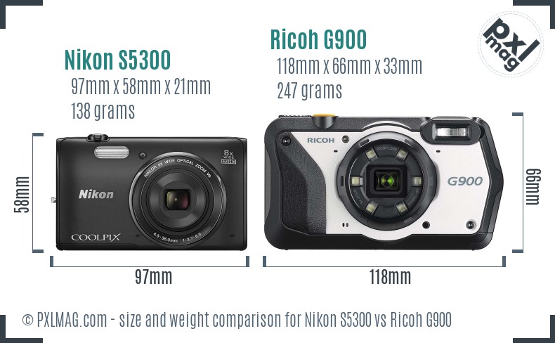 Nikon S5300 vs Ricoh G900 size comparison Nikon S5300 vs Ricoh G900 size comparison
