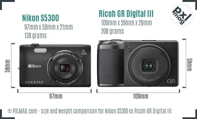 Nikon S5300 vs Ricoh GR Digital III size comparison Nikon S5300 vs Ricoh GR Digital III size comparison
