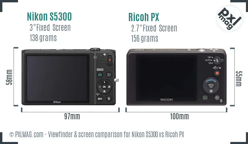 Nikon S5300 vs Ricoh PX Screen and Viewfinder comparison Nikon S5300 vs Ricoh PX Screen and Viewfinder comparison