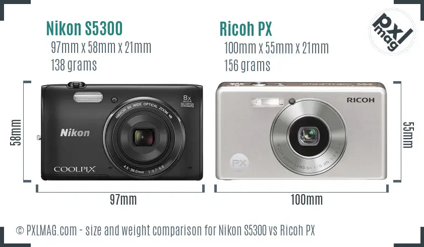 Nikon S5300 vs Ricoh PX size comparison Nikon S5300 vs Ricoh PX size comparison